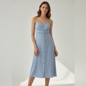 Sky and Sparrow Blue Button-Down Midi Dress